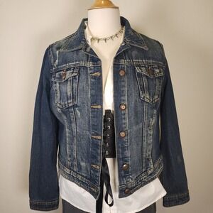 Boom Boom Jeans Women's Denim Jacket, Size‎ Large, Distressed Blue